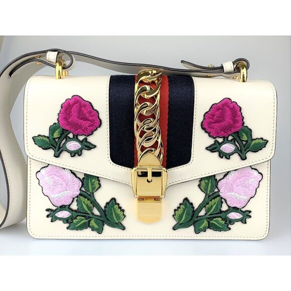 NWT Gucci Embroidered Sylvie Small shoulder bag In White - Picture 2 of 14